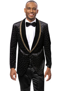 Men's Velvet Alligator Print Wedding & Prom Tuxedo Jacket in Black