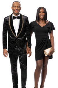 Men's Velvet Alligator Print Wedding & Prom Tuxedo Jacket in Black