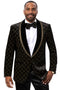 Men's Velvet Wedding & Prom Tuxedo Jacket in Black with Gold Rhinestones sequin