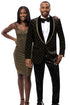 Men's Velvet Wedding & Prom Tuxedo Jacket in Black with Gold Rhinestones sequin