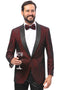Men's One Button Modern Fit Organic Print Tuxedo Blazer in Dark Burgundy