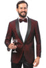 Men's One Button Modern Fit Organic Print Tuxedo Blazer in Dark Burgundy