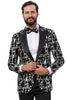 Men's One Button Peak Lapel Modern Fit Tuxedo Jacket in Black & White Floral Print
