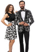 Men's One Button Peak Lapel Modern Fit Tuxedo Jacket in Black & White Floral Print