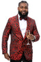 Men's One Button Shawl Lapel Tuxedo Jacket in Red & Black Floral Paisley