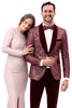 Men's Modern Fit Floral Sequin Wedding Tuxedo in Burgundy