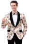 Men's Modern Fit Floral Sequin Wedding Tuxedo in Champagne Tan