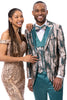 Men's Vested Camoflage Inspired Wedding Tuxedo in Aqua Teal Green