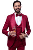 Men's Vested Shawl Lapel Wedding & Prom Tuxedo in Burgundy Wine Paisley