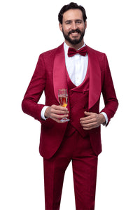 Men's Vested Shawl Lapel Wedding & Prom Tuxedo in Burgundy Wine Paisley