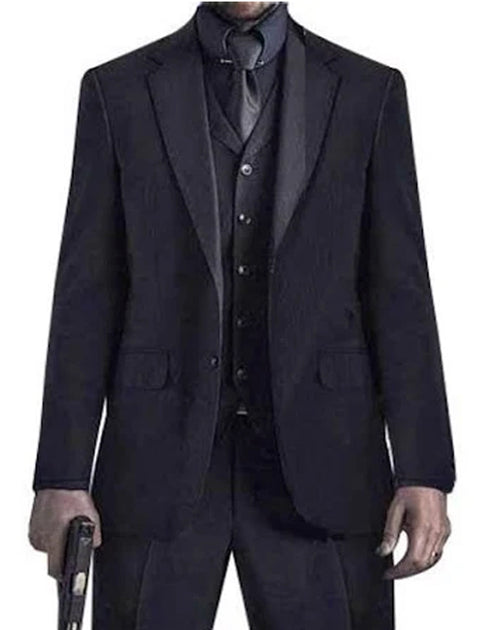 Mens John Wick Vested Black Suit