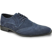 Bravo Mens Vegan Suede Wedding & Prom Wingtip Lace Up Dress Shoe in Navy Blue