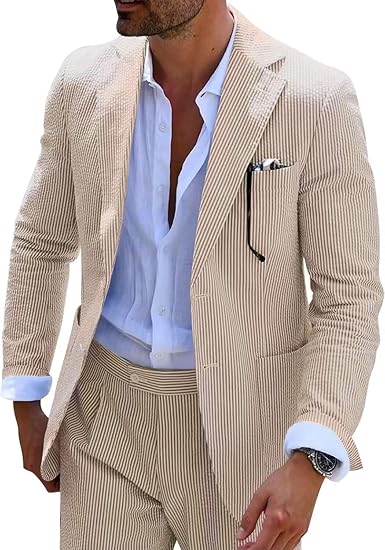 Men's 2pc Summer Seersucker Modern Fit  Navy Suit