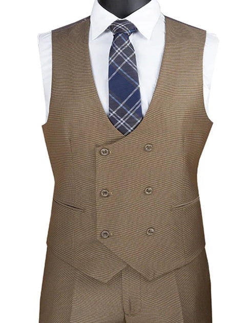 Mens Khaki Color Tuxedo - Mens Modern Fit Tuxedo Suit with Double Breasted Khaki Satin Trim Vest