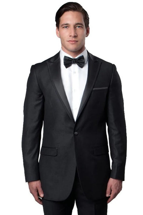 Mens Gray Tuxedo - Grey Wedding Suit-Mens Skinny Fit One Button Satin Trim Peak Lapel Prom & Wedding Tuxedo In Charcoal Grey