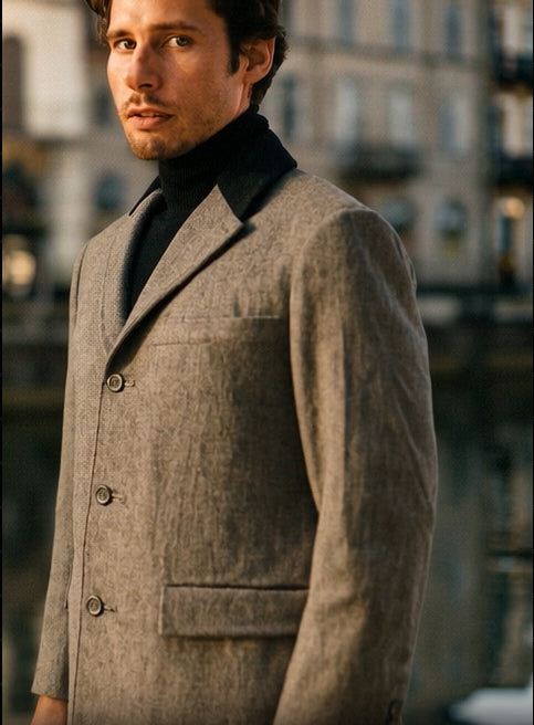 Herringbone Wool & Cashmere Chesterfield Overcoat – 1920s Full Length