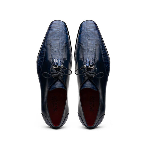 Marco Di Milano Anzio Exotic Alligator & Calfskin Leather Blue Oxfords