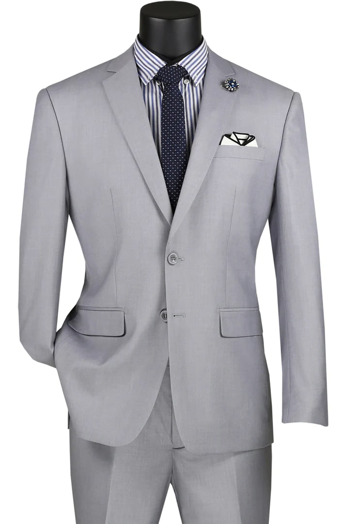 Mens Basic 2 Button Modern Fit Light Grey Suit Overcoatusa