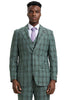 Men's Stacy Adams Two Button Vested Glen Plaid Check Suit in Light Olive Green