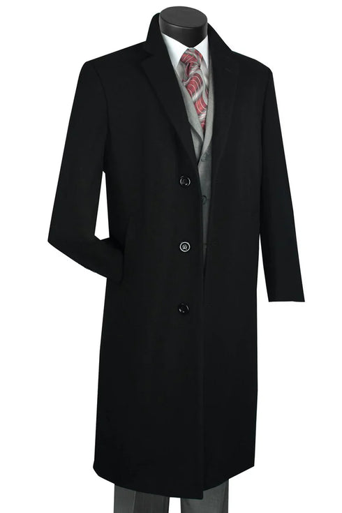 Men's Black Wool & Cashmere Overcoat – Classic Full Length Topcoat
