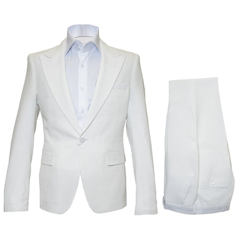 Seersucker Suit Peak Lapel Suit in Color "White" - Summer Fabric Tone on Tone Shadow Stripe By Rossiman