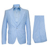 Seersucker Suit Peak Lapel Suit in Color "BLUE" - Summer Fabric Tone on Tone Shadow Stripe By Rossiman