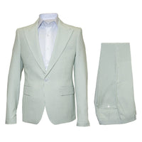Seersucker Suit Peak Lapel Suit in Color "Light Green" - Summer Fabric Tone on Tone Shadow Stripe By Rossiman