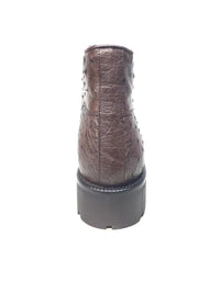 Los Altos Brown Ostrich Quill All-Over Lace Up Ankle Boots