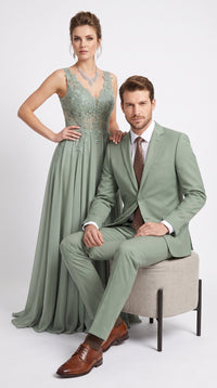 Vanderbilt Collection Men’s Sage 2 Piece Suit, Classic 2 Button Formal Wedding Business Dress Suit