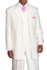 Mens Vested Wide Peak Lapel Ton on Ton Stripe Fashion Suit in Cream
