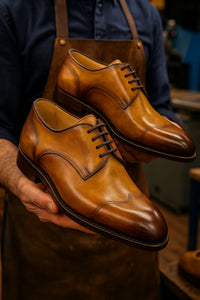Carrucci Leather Sole Plain Toe Burnished Blucher