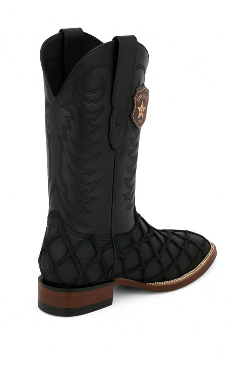 Los Altos Men's Black Matte Genuine Pirarucu Wide Square Toe Boot