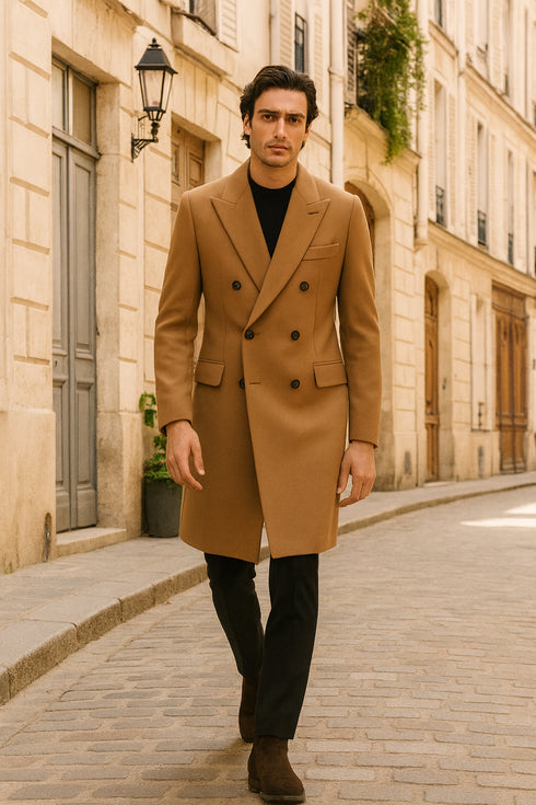 Double Breasted Long Ankle length Designer men's Wool Peacoat Sale overcoats Long Dress | Winter men's Topcoat Sale Available in 5 colors