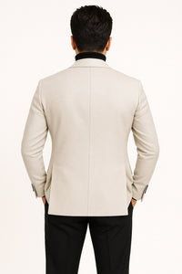 Mens Light Beige Casual Blazer with Slim Fit and Notch Lapel