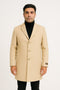 Mens Beige Wool Overcoat with Classic Notch Lapel and Single-Breasted Closure - Light Tan Sand Color