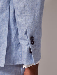 Mens Linen Suit For Beach Wedding - Summer Suit in Light Blue Herringbone