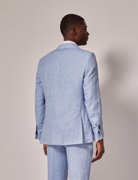 Mens Linen Suit For Beach Wedding - Summer Suit in Light Blue Herringbone