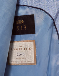 Mens Linen Suit For Beach Wedding - Summer Suit in Light Blue Herringbone