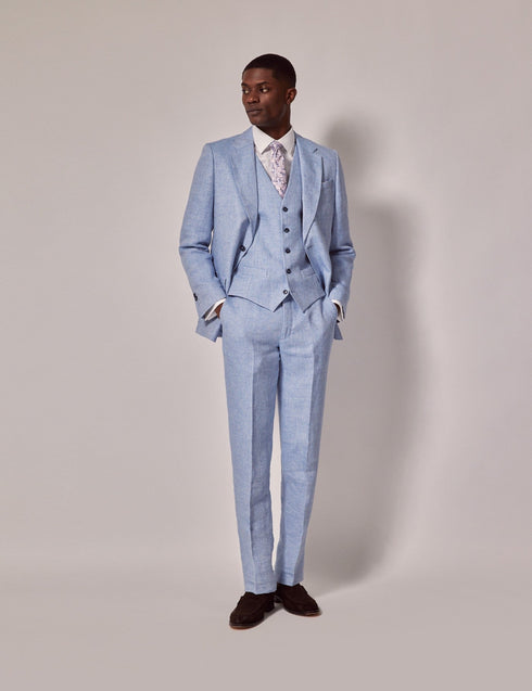 Mens Linen Suit For Beach Wedding - Summer Suit in Light Blue
