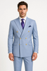 Mens Light Blue Double-Breasted Suits with Gold Button – Slim Fit 2-Piece Formal Set in Sky Blue Color