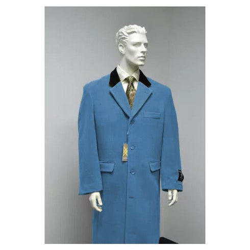 Light Blue Overcoat - Sky Blue Wool Overcoat - Three Quarter Length