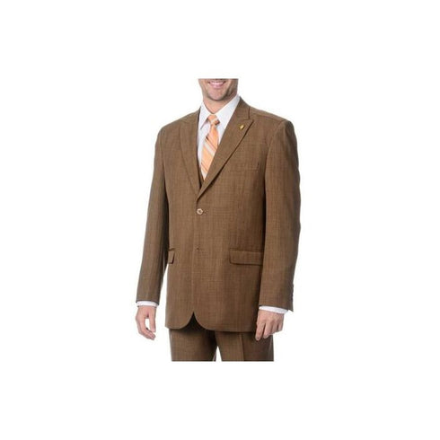 Light Brown Two Button Peak Lapel Three Piece Pleated suit