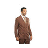 Light Brown Plaid Windowpane Double Breasted Peak Lapel