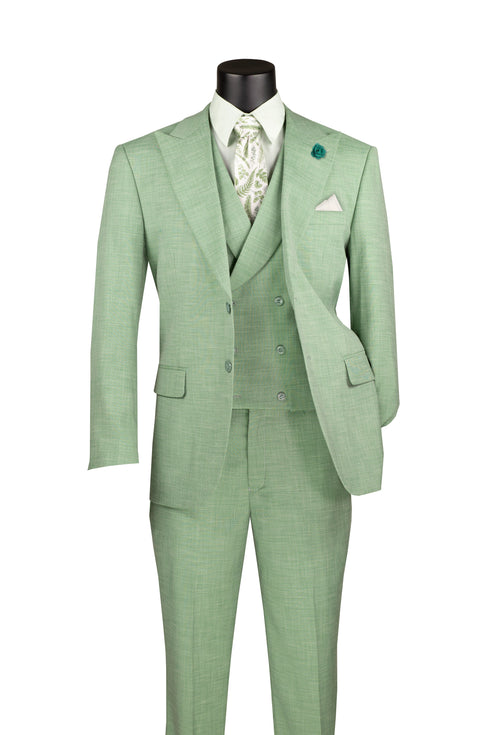 Light Green Modern Fit 3-Piece Suit with Lapel Vest & Adjustable Pants