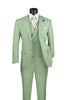 Light Green Modern Fit 3-Piece Suit with Lapel Vest & Adjustable Pants