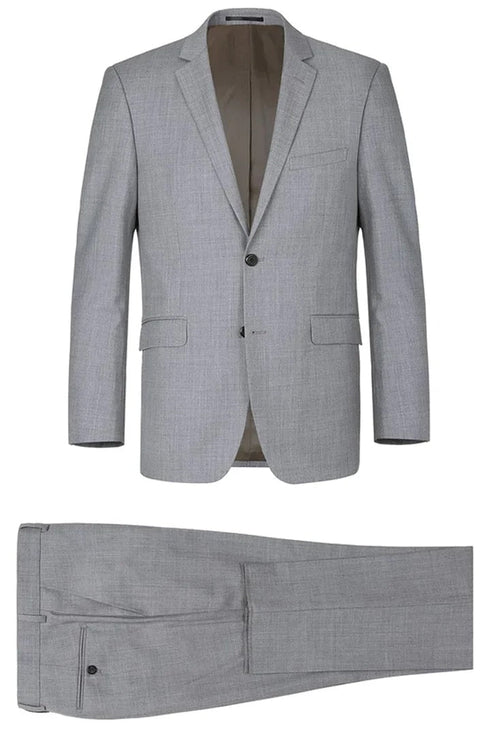 Light Grey Suit - Silver Gray Suit For Wedding - Mens Basic Two Button Slim Fit Light Grey Optional Vest Wool Suit