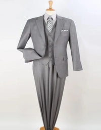 Pleated Suit - Mens Suits With Pleated Pant - Regular Fit Suit - Vested Light Grey Suit