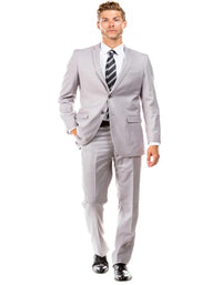 Light Grey Suit - Silver Gray Suit For Wedding - Men's Basic 2 Button Slim Fit Light Grey Wedding Suit