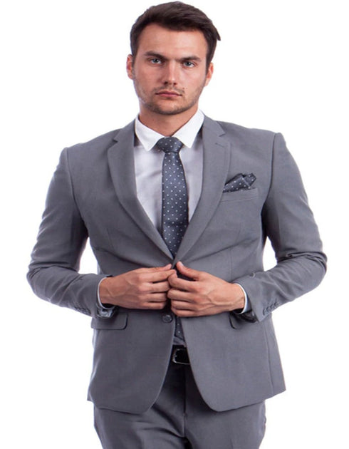 Light Grey Suit - Silver Gray Suit For Wedding - Men's Two Button Hybrid Fit Basic Business Light Grey Suit
