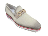 Carrucci Linen Loafer With Gold Tone Buckle